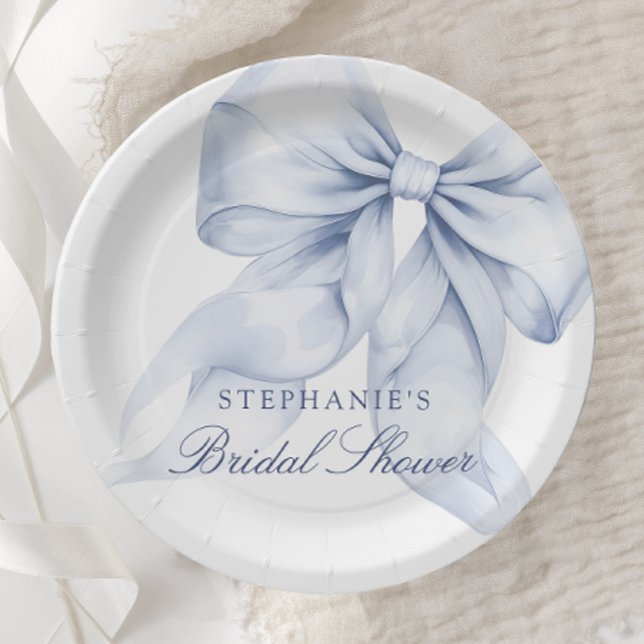 Blue Bow Bridal Shower Paper Plate (Creator Uploaded)