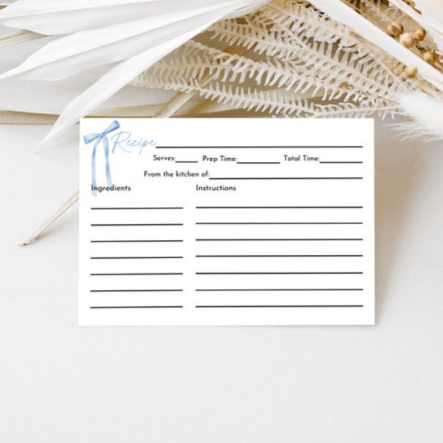 Blue Bow Bridal Shower Recipe Card (Creator Uploaded)