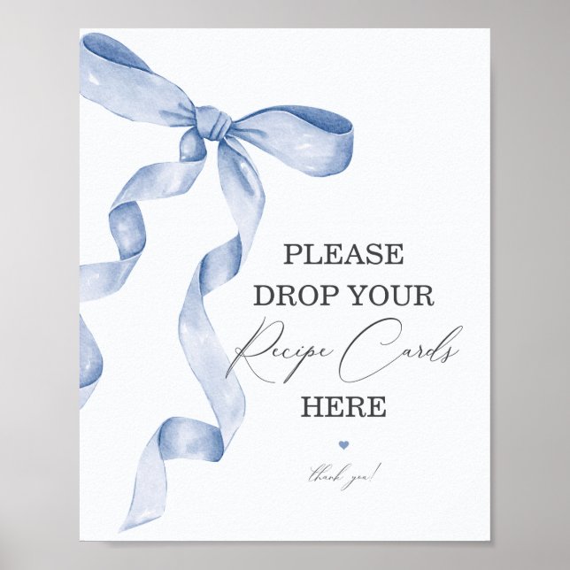 Blue Bow Bridal Shower Share a Recipe Card Sign (Front)