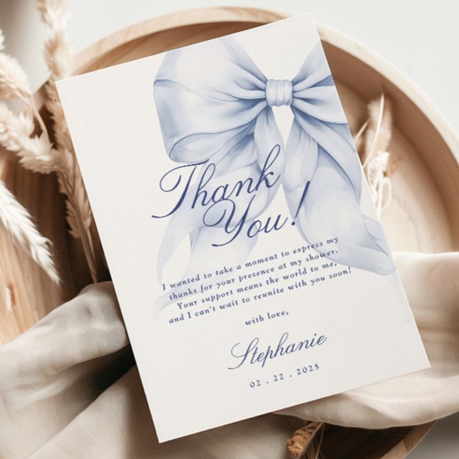 Blue Bow Bridal Shower Thank You Card (Creator Uploaded)