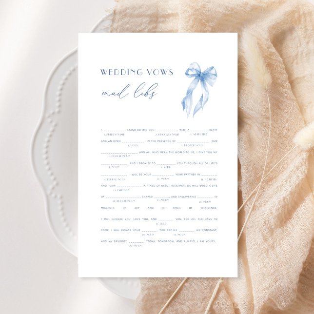 Blue Bow Bridal Shower Wedding Vows Mad Libs Game (Creator Uploaded)