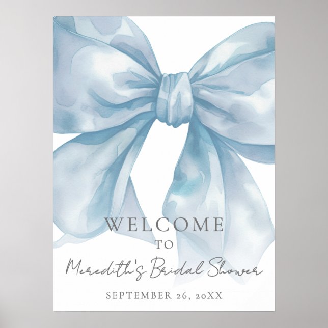 Blue Bow Bridal Shower Welcome Sign (Front)