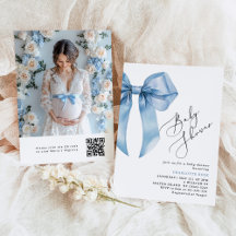 Blue Bow calligraphy Photo QR code Baby Shower