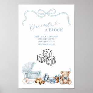 Blue Bow Carriage Baby Shower Decorate Block Sign