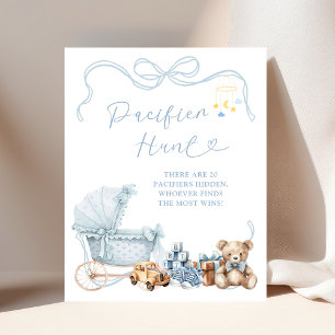 Blue Bow Carriage Baby Shower Pacifier Hunt Poster