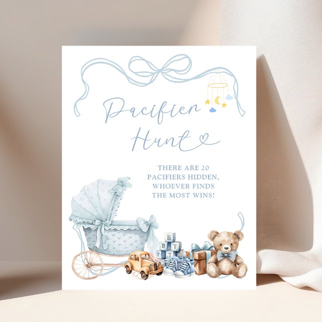Blue Bow Carriage Baby Shower Pacifier Hunt Poster (Creator Uploaded)