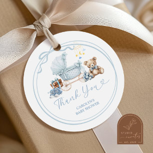 Blue Bow Carriage Baby Shower Thank You Sticker