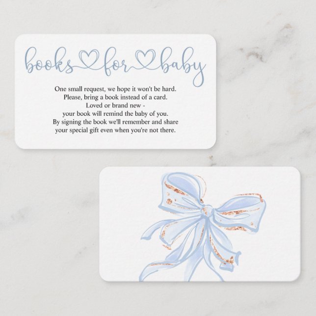 Blue Bow Chic Boy Baby Shower Books for Baby Card (Front/Back)