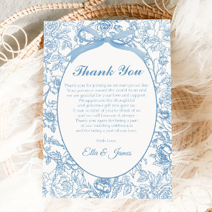 Blue Bow Chinoiserie Floral Wedding Thank You Card