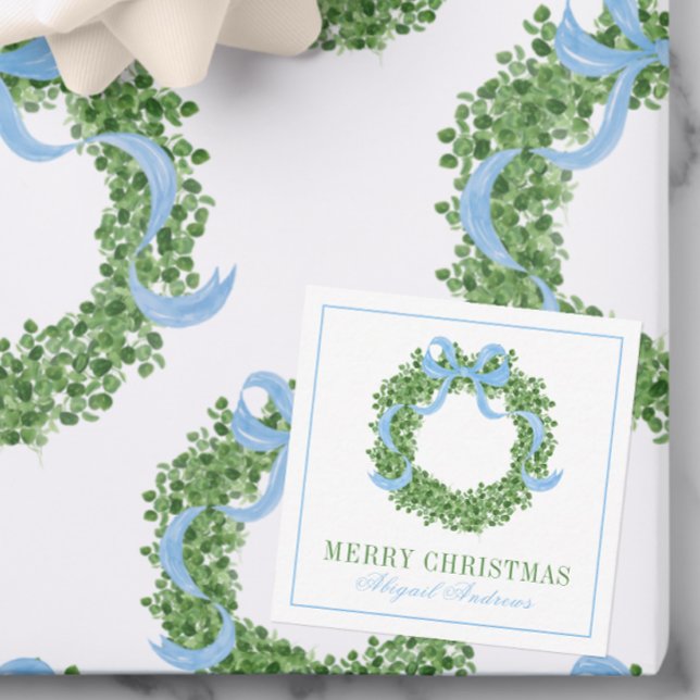 Blue Bow Christmas Boxwood Wreath Card (Creator Uploaded)