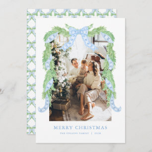 Blue Bow Christmas Chinoiserie Photo Holiday Card