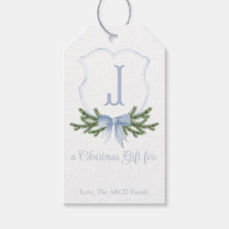 Blue Bow Christmas Crest Gift Tag - J