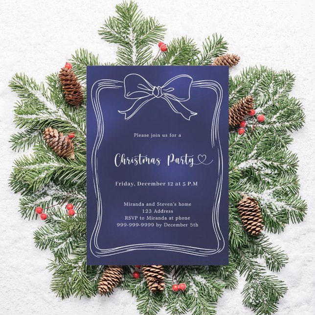 Blue bow Christmas Party Invitation (Creator Uploaded)