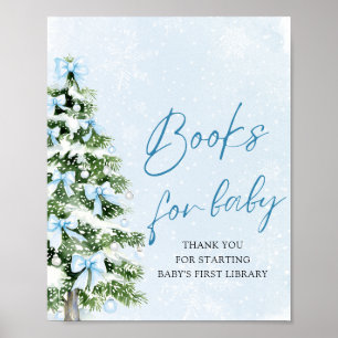 Blue Bow Christmas Tree Baby Shower Books for Baby Poster