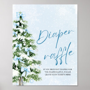 Blue Bow Christmas Tree Baby Shower Diaper Raffle Poster