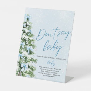 Blue Bow Christmas Tree Baby Shower Don't Say Baby Pedestal Sign