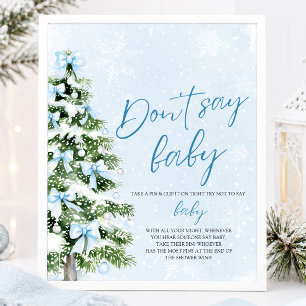 Blue Bow Christmas Tree Baby Shower Don't Say Baby Poster
