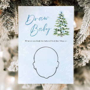Blue Bow Christmas Tree Baby Shower Draw Baby Game Invitation