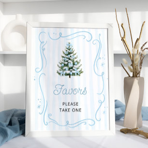 Blue Bow Christmas Tree Baby Shower Favours Poster