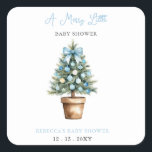 Blue Bow Christmas Tree Merry Little Baby Shower Square Sticker<br><div class="desc">Celebrate the joy of a new arrival with our blue Christmas Tree Merry Little Baby boy Baby Shower sticker. Featuring a whimsical blue Christmas tree and festive holiday elements, this adorable sticker is perfect for a seasonal baby shower. Customise with your details to create a charming and joyful celebration for...</div>