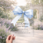 Blue bow clear birthday acrylic invitations<br><div class="desc">A clear,  transparent background,  decorated with a large light blue bow. Personalise and add a name and party details.</div>
