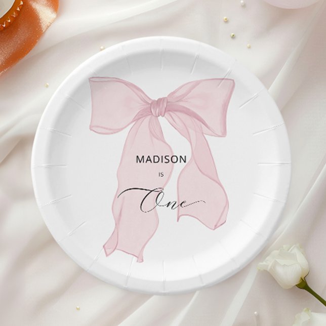 Blue Bow Coquette 1st Birthday Paper Plate (Creator Uploaded)