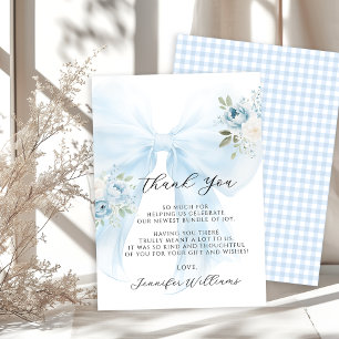 Blue Bow Coquette Baby in Bloom Boy Shower  Thank You Card