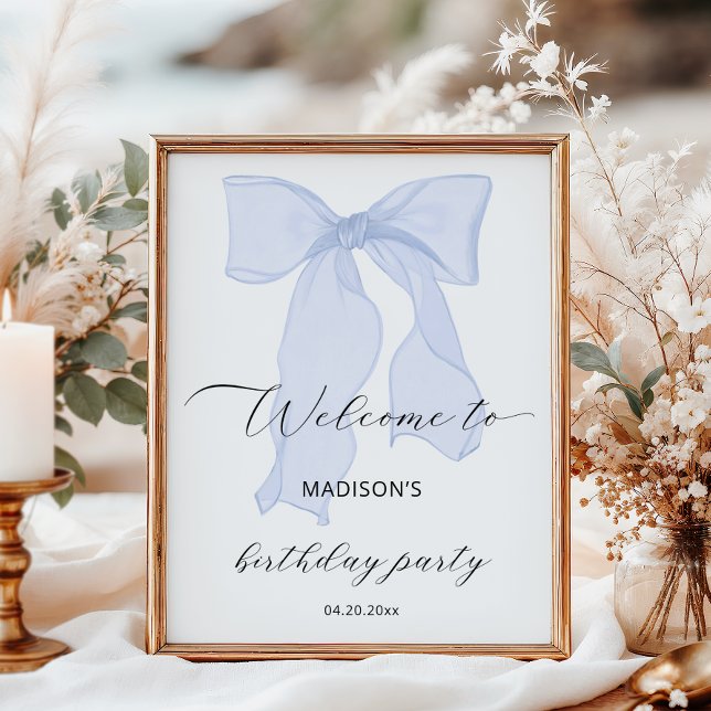 Blue Bow Coquette Birthday Party Welcome Poster (Creator Uploaded)