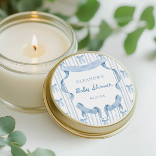 Blue Bow Coquette Blue Boy baby Shower Classic Round Sticker