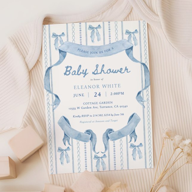 Blue Bow Coquette Blue Boy baby Shower Invitation (Creator Uploaded)