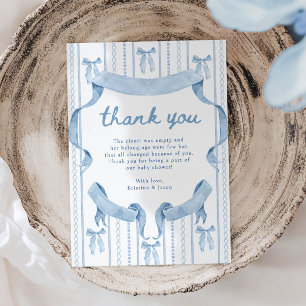 Blue Bow Coquette Blue Boy baby Shower Thank You Card