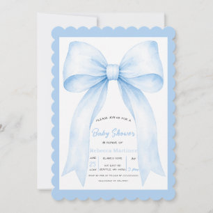 Blue Bow Coquette Boy Baby Shower Invitation