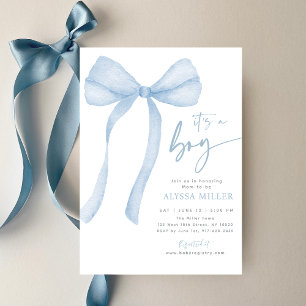 Blue Bow Coquette Boy Baby Shower Invitation