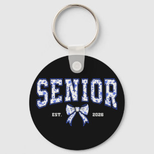 Blue Bow Coquette Floral Senior 2026 Graduation Cl Key Ring