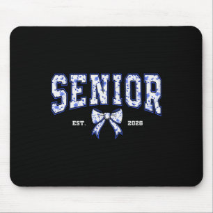 Blue Bow Coquette Floral Senior 2026 Graduation Cl Mouse Pad