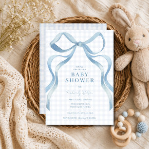 Blue Bow Coquette Gingham Baby Shower Invitation