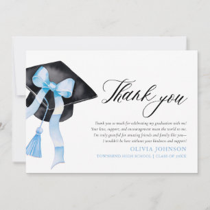 Blue Bow  Coquette Graduation Cap Thank You Cards