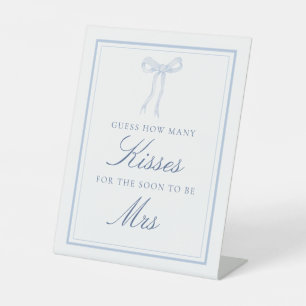 Blue Bow Coquette How Many Kisses Game Pedestal Sign