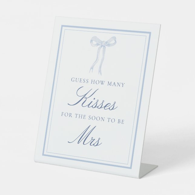 Blue Bow Coquette How Many Kisses Game Pedestal Sign (Front)