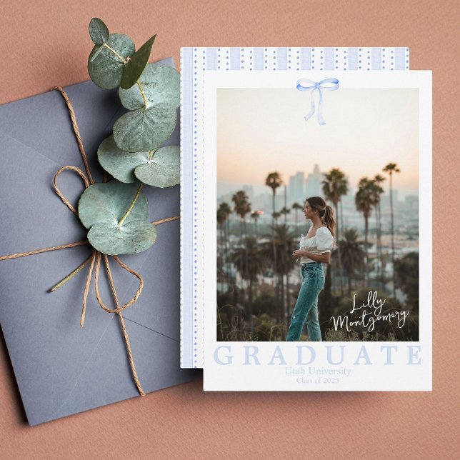 Blue Bow Coquette Photo Graduation Announcement (Creator Uploaded)
