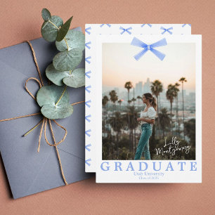 Blue Bow Coquette Photo Graduation Announcement