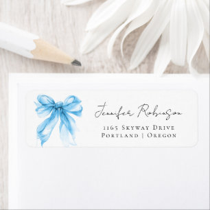Blue Bow Coquette Script Sweet 16 Party Return Address Label