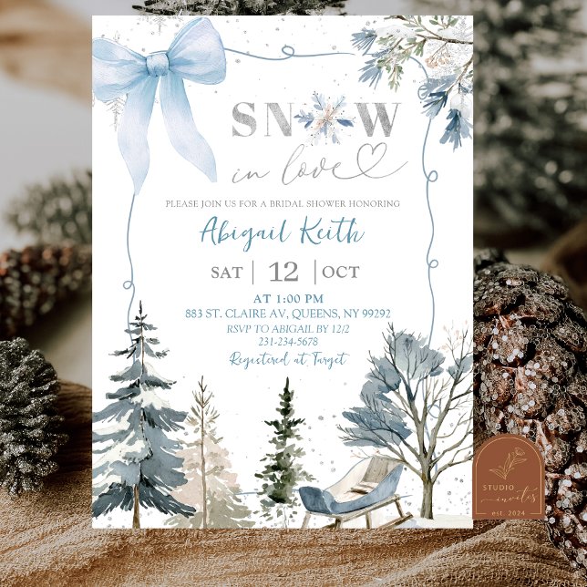 Blue Bow Coquette Snow In Love Bridal Shower Invitation (Creator Uploaded)