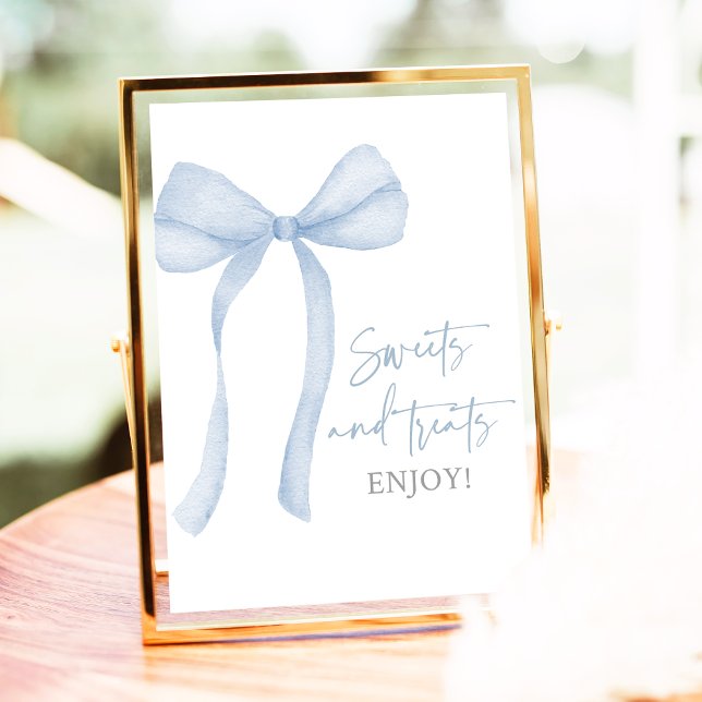Blue Bow Coquette Sweet Treats Baby Shower Sign (Creator Uploaded)