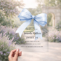 Blue bow cream beige elegant Sweet 16 clear
