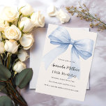 Blue bow cream beige luxury birthday invitation<br><div class="desc">A soft beige,  cream coloured background,  decorated with a large light blue bow. Personalise and add a name and party details.</div>