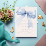 Blue bow cream beige silver birthday<br><div class="desc">A soft beige,  cream coloured background,  decorated with a large light blue bow. Personalise and add a name and party details. The name and age are  written with real silver foil.</div>
