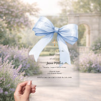 Blue bow cream boy Baptism clear