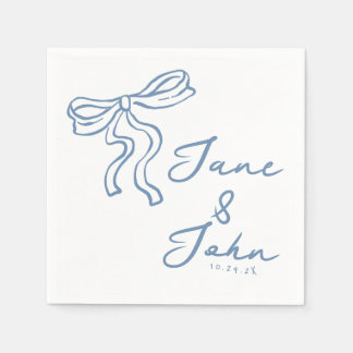 Blue Bow Custom Wedding Cocktail Napkins