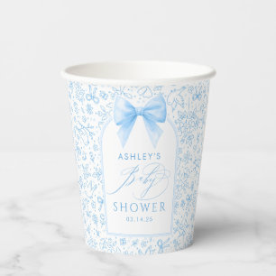 Blue Bow Cute Floral Arch Chinoiserie Baby Shower Paper Cups